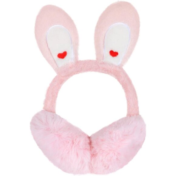 Women's Pink Lovely Bunny Earmuffs Winter Warm Plush Foldable Soft Ear Warmer - Picture 2 of 9